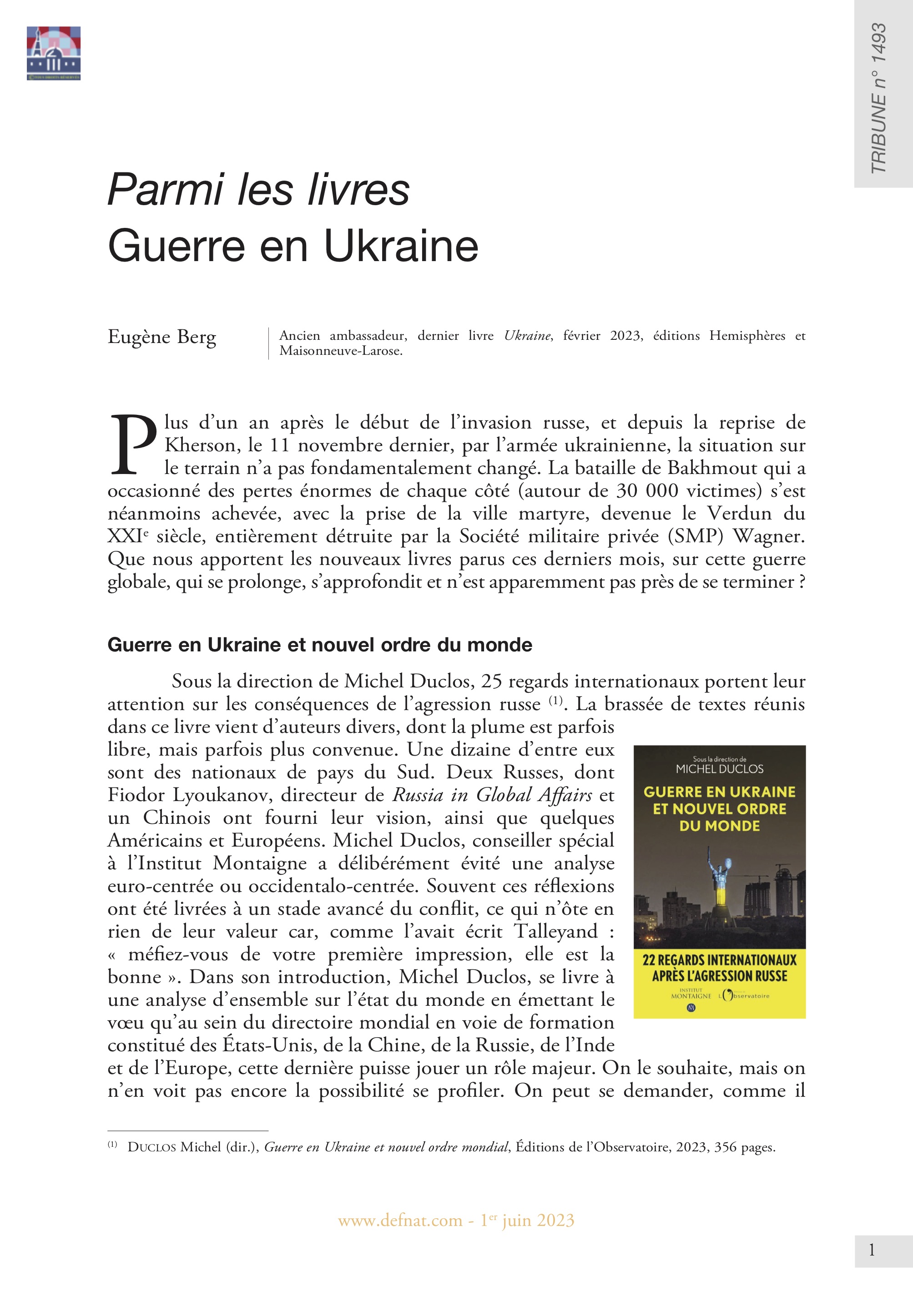 Parmi les livres – Guerre en Ukraine (T 1493)
